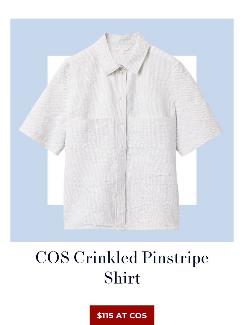 EUC- COS White Crinkled Pinstripe Short-Sleeve Button-Down Shirt